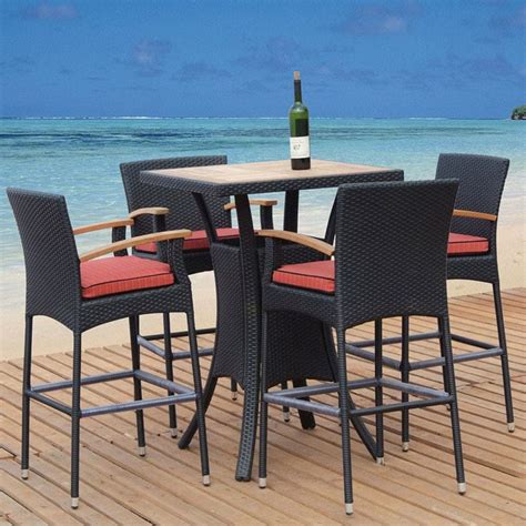 Tosh Furniture 5 Piece Cushioned Wicker Patio Bar Height Set At