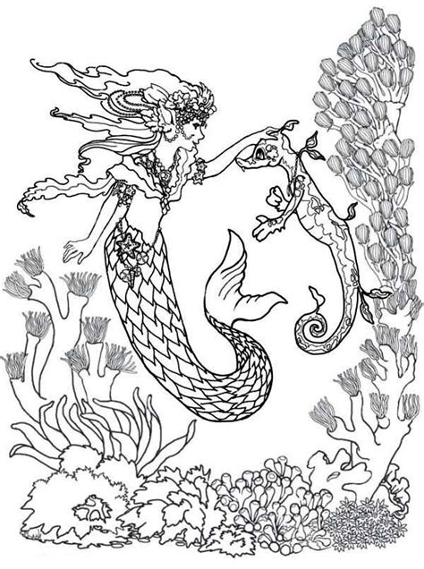 Mermaid coloring page for adults. Adult Coloring Pages Mermaid - Coloring Home
