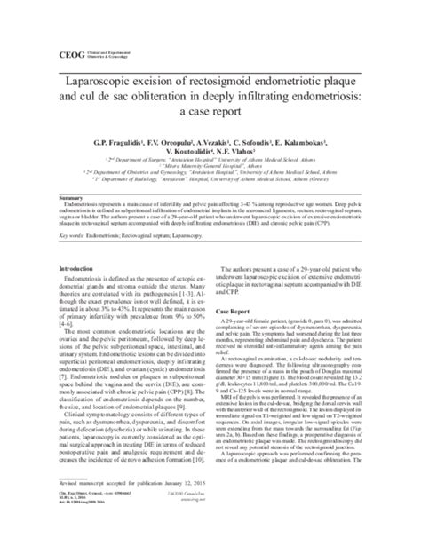 Pdf Laparoscopic Excision Of Rectosigmoid Endometriotic Plaque And