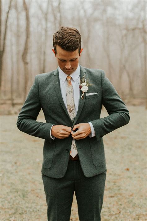 Boho Woods Wedding With Floral Details And Grey Grooms Suit Groom And Groomsmen Suits Wedding