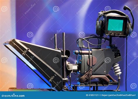 Tv News Studio With Camera And Lights Stock Image Image Of Lights