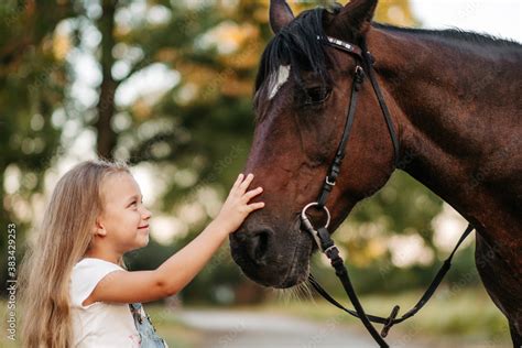 Foto De Friendship Of A Child With A Horse A Little Girl Is