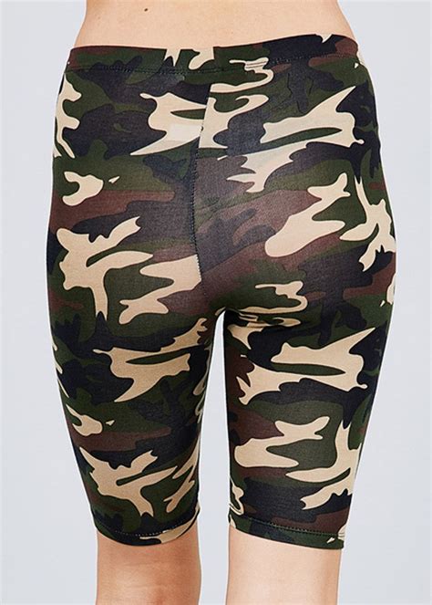 Moda Xpress Womens Biker Shorts Cotton Workout Gym Olive Camouflage