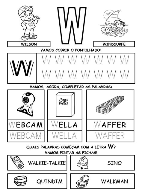 Figuras Y Formas Alfabeto Letra W Para Imprimir Y Delinear Material