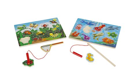 Melissa And Doug Magnetic Wooden Puzzle Game Set Fishing And Bug Catching