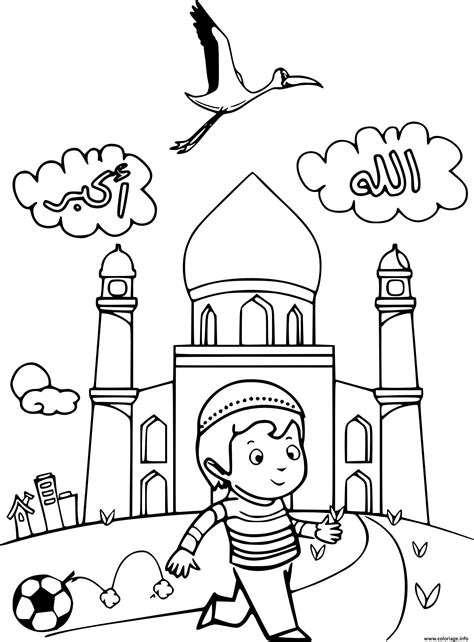 Coloriage Enfant Musulman Devant La Mosque Dessin Ramadan à Imprimer