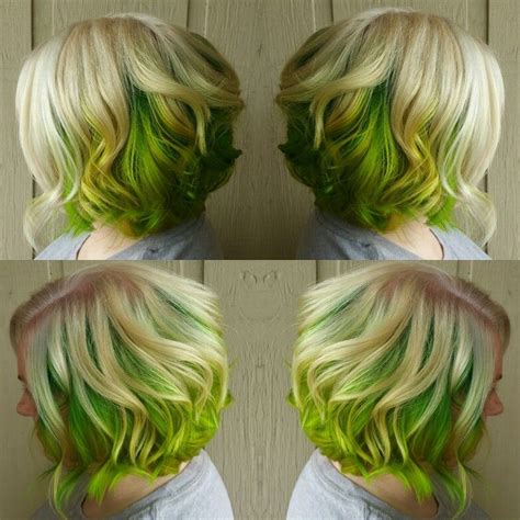 Blonde And Lime Green Hair Green Hair Short Green Hair Neon Green Hair