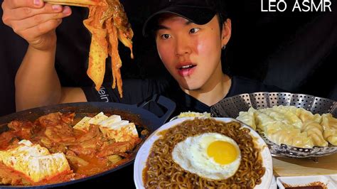 Asmr Pork Belly Kimchi Jjim Black Bean Ramen Egg Fried Rice Dumpling 돼지고기 김치찜 짜파게티 만두 먹방 Mukbang