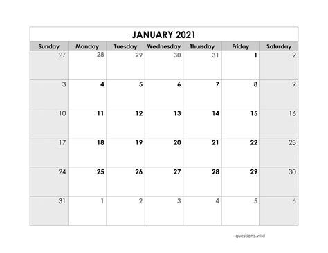 Printable Calendar Months 2021 Template Business Format