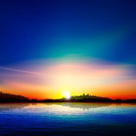 Lake Landscape With Sunset Vector Eps Uidownload