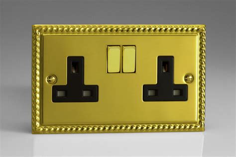Varilight Classic Georgian Brass 2 Gang 13a Double Pole Switched Socket