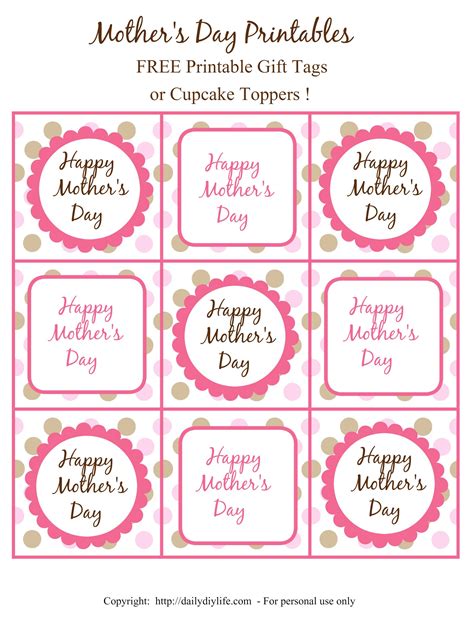 Mothers Day Free Printable T Tags Or Cupcake Toppers