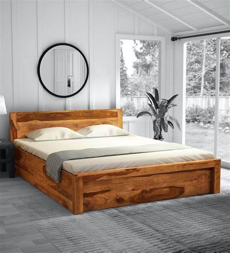 Buy Acropolis Sheesham Wood Queen Size Bed With Box Storage In Rustic Teak Finish At 2 Off By