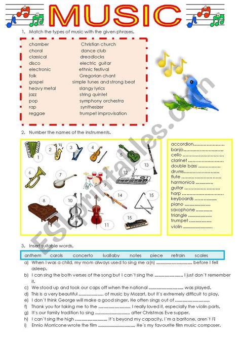 Music Vocabulary English Esl Worksheets For Distance Learning And