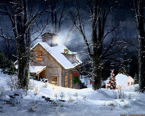 Free Download Snowy Christmas Cabin Snowy Cottage Wallpaper