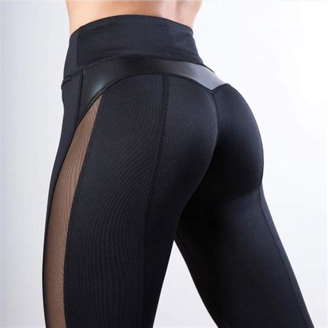 Women Yoga Pants Sexy Mesh Stitching Workout Leggings Fitness High Waist Gym Sports Pants