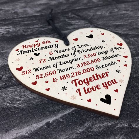 They're the perfect gift for a fifth anniversary, and will even last until a 50th anniversary! 6th Wedding Anniversary Gift For Him Her Wood Heart Keepsake