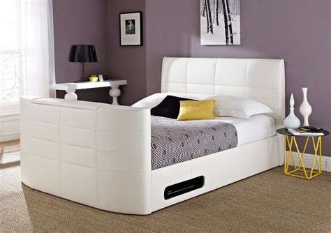 York Leather White TV Bed   Leather Beds   Beds   Tv beds  