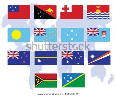 Flags Oceania All Countries Original Colors Stock Vector Royalty Free