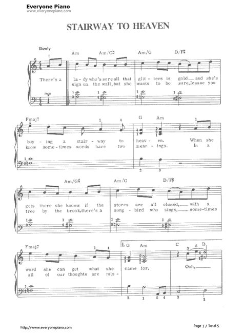 Stairway To Heaven Led Zeppelin Stave Preview 1 Easy Sheet Music Flute