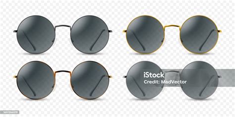 Vektor 3d Realistis Bingkai Bulat Bingkai Kacamata Bingkai Terisolasi Kacamata Hitam Transparan
