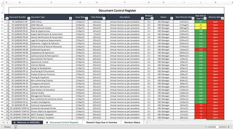 Document Control Register Health And Safety Template Excel Template Etsy Australia