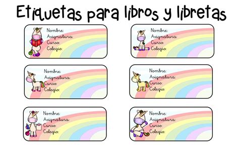 Etiquetas Para Libros Y Libretas Motivo Unicornios 5 Orientación