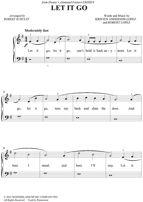 Download And Print Digital Sheet Music For Let It Go From Frozen By