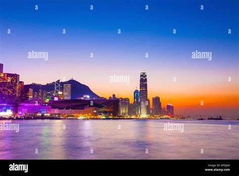 Hong Kong Sunset At Harbour Stock Photo Alamy