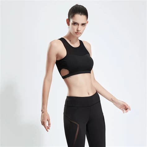 sports suit two piece net yarn stitching quick drying black sexy gym training professional yoga