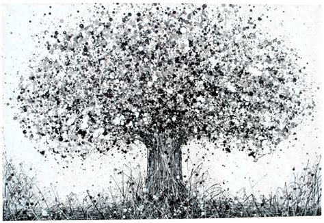 Very Large New Black And White Abstract Oak Tree Modern Art Painting On