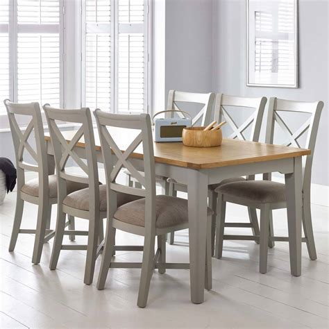 Bordeaux Painted Light Grey Large Extending Dining Table 6 Chairs