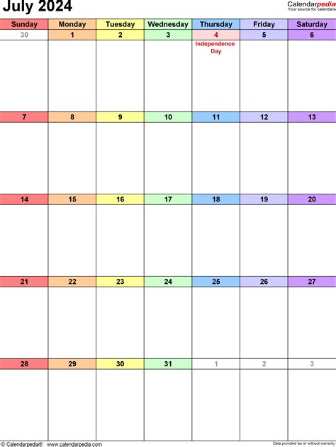 July 2024 Calendar Templates For Word Excel And Pdf