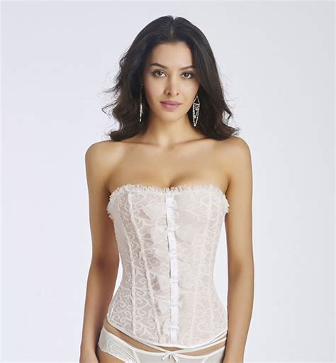 Elegant White Lace Strapless Overbust Corset Bustier N11318