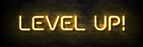 Vector Realistic Isolated Neon Sign Of Level Up Typography Logo For