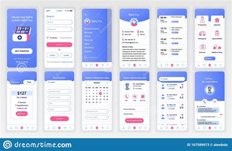 Set Of Ui Ux Gui Screens Medicine App Flat Design Template For Mobile