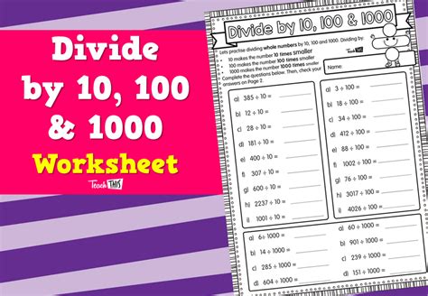 Divide By 10 100 And 1000 Worksheet Teacher Resources And Classroom
