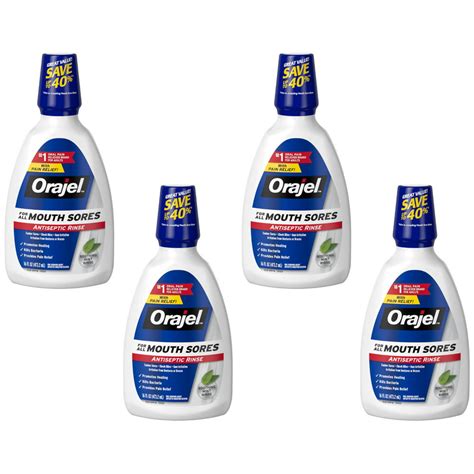 4 Pack Orajel Antiseptic For All Mouth Sore Rinse Kills Bacteria