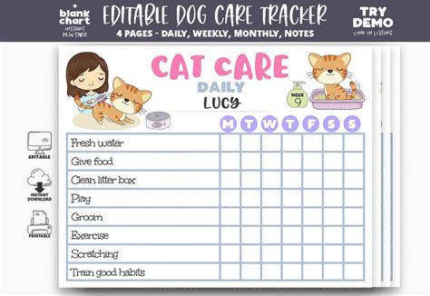 Cat Care Printable Planner Cat Tracker Kitten Feeding Etsy India
