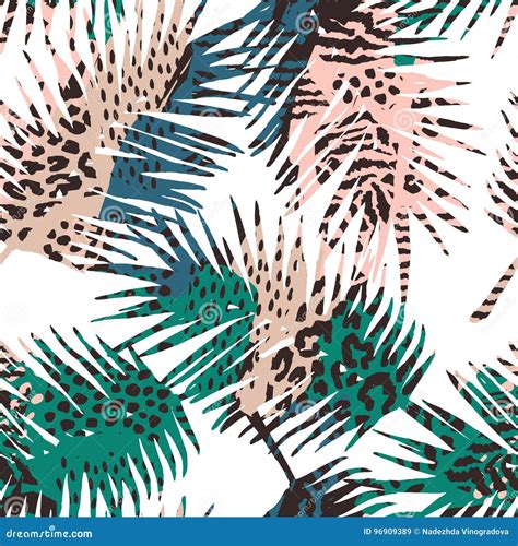 Trendy Seamless Exotic Pattern With Palm Animal Print And Hand Drawn