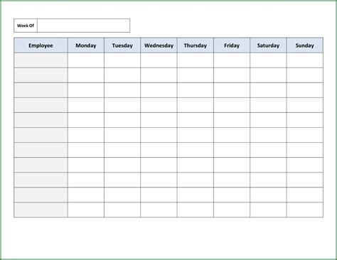 Printable Blank Employee Schedule Template Templates 2 Resume Examples