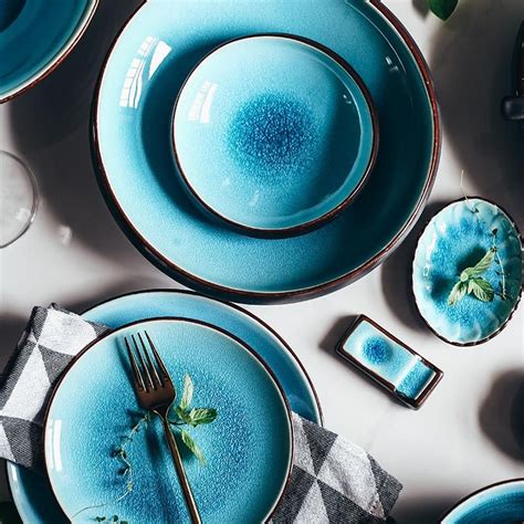 Blue Porcelain Dinnerware Sets Yemek Takımları Seramik Yemek Tabağı