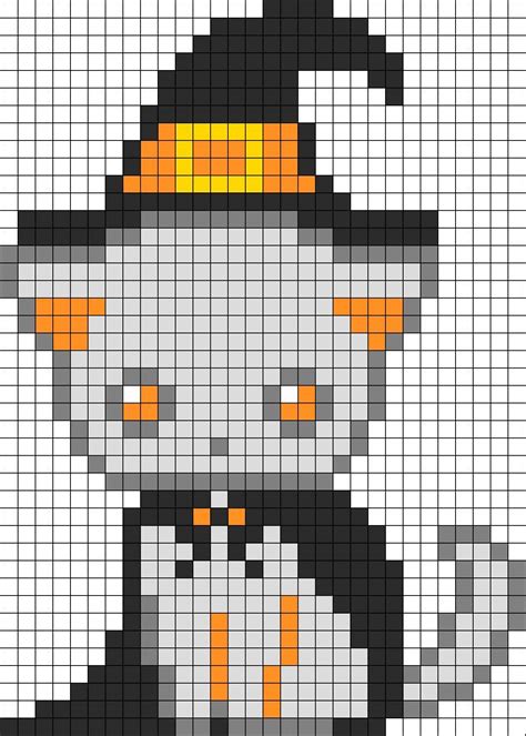 Spooky Kitten Witch Kandi Pattern Pixel Art Pattern Pixel Art