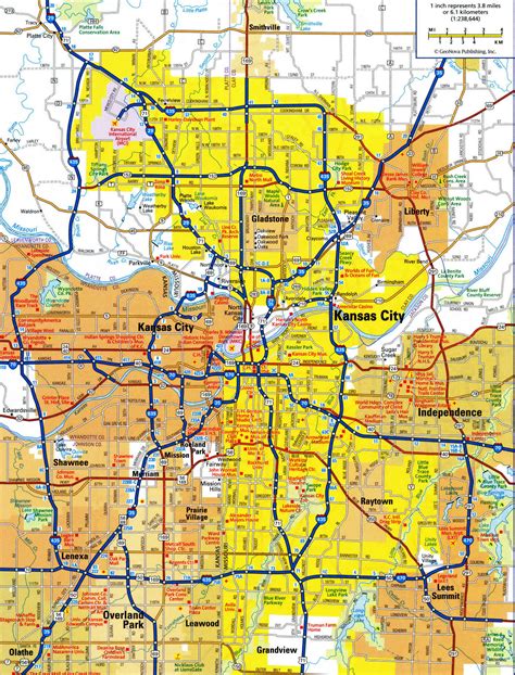 Road Map Of Kansas City Missouri USA Street Area Detailed Free Highway Large