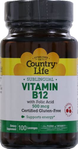 Country Life Sublingual Vitamin B12 With Folic Acid Lozenges 100 Count