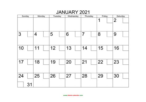 Free Download Printable January 2021 Calendar With Check Boxes