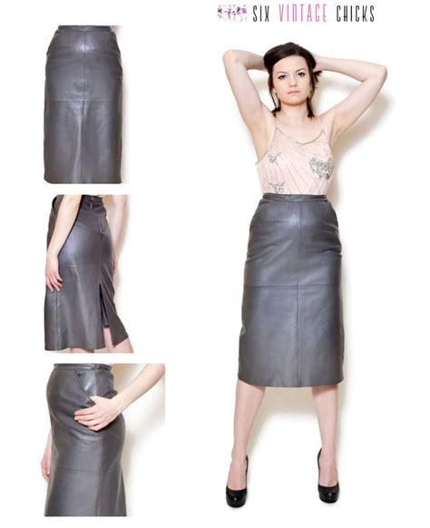 90s Leather Skirt Grey Real Leather Ash Pencil Straight Etsy