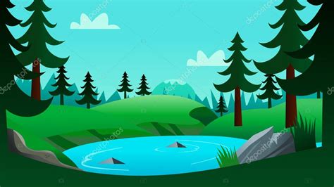 Lake And Forest Cartoon Background Scene ⬇ Vector Image By