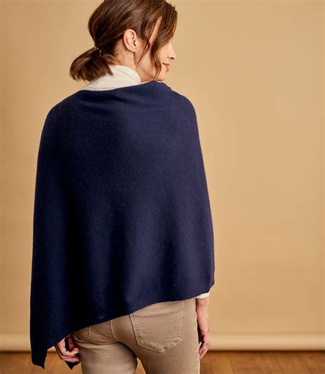 Navy Womens Cashmere And Merino Button Poncho Woolovers Au