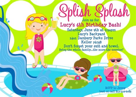 Girls Pool Party Invitations Printable Or Printed